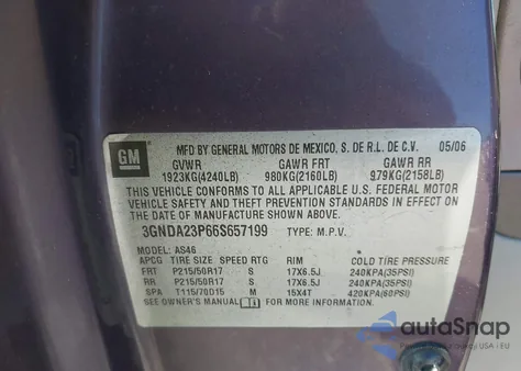 2006 Chevrolet Hhr Lt из США, поврежденный, VIN 3GNDA23P66S657199